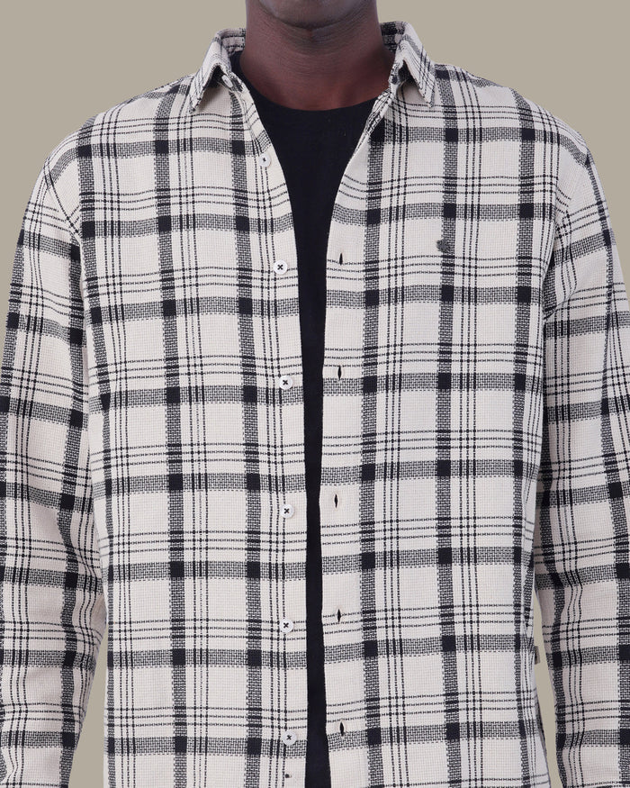 Light Grey and Navy Plaid 100% Cotton Poplin Button-Up Shirt