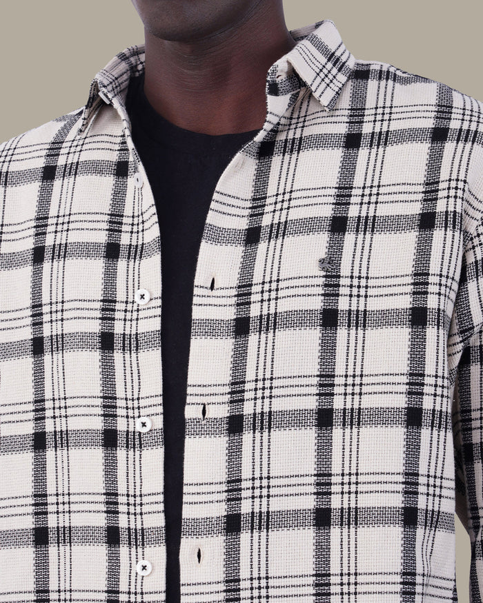 Light Grey and Navy Plaid 100% Cotton Poplin Button-Up Shirt