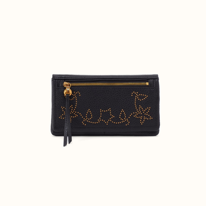 Lumen Continental Wallet in Pebbled Leather - Black With Studs- FOL