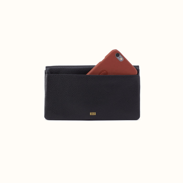 Lumen Continental Wallet In Pebbled Leather - Black