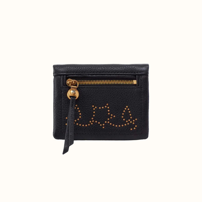 Lumen Mini Wallet in Pebbled Leather - Black With Studs