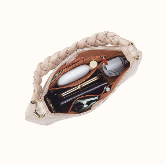 Madison Shoulder Bag In Gloss Leather - Stone Gloss