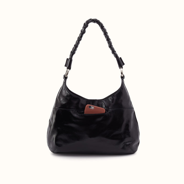 Madison Shoulder Bag In Polished Leather - Black