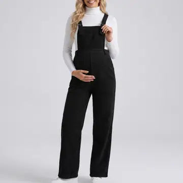 Maternity Corduroy Overall Jumpsuit with Adjustable Straps and Wide Leg Fit