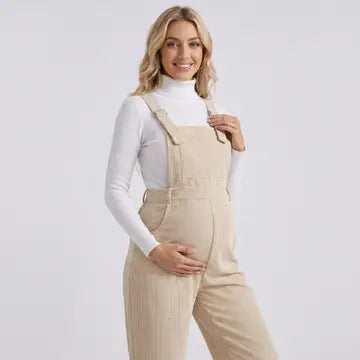 Maternity Corduroy Overall Jumpsuit with Adjustable Straps and Wide Leg Fit