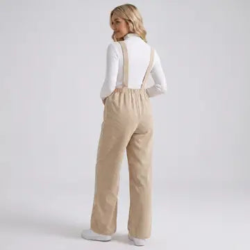 Maternity Corduroy Overall Jumpsuit with Adjustable Straps and Wide Leg Fit