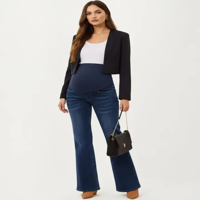 Maternity Flare Jeans with Full Over Belly Panel