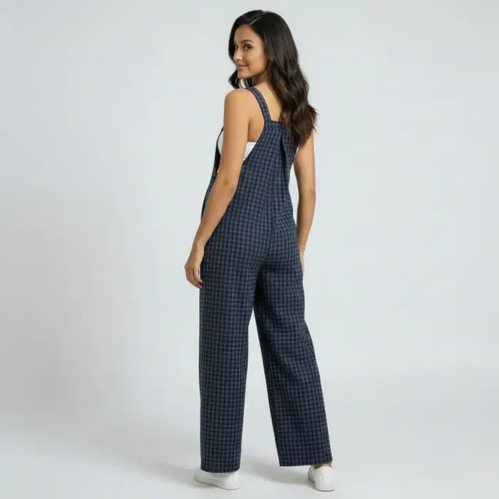 Maternity Gingham Wide Leg Jumpsuit with Adjustable Straps Square Neck Loose Fit Overalls