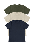 womens_sessential-3pack-t-shirt-bundle- military green, sand, navy front flat image