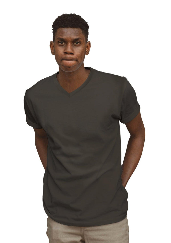 mens gray asphalt classic fit t-shirt short sleeve v- neck airlume cotton lifestyle image