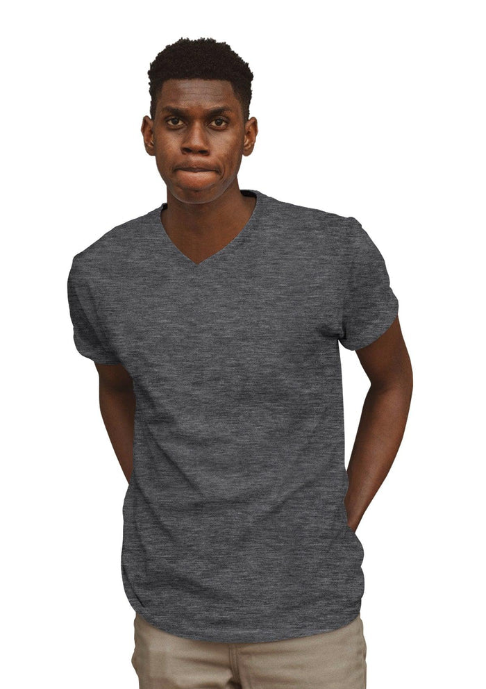 mens heather gray classic fit t-shirt short sleeve v-neck airlume cotton lifestyle image