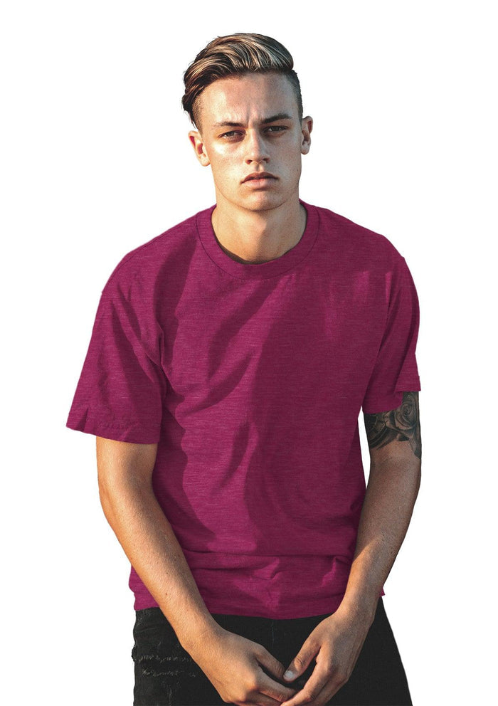mens pink berry classic fit t-shirt heather airlume cotton lifestyle image