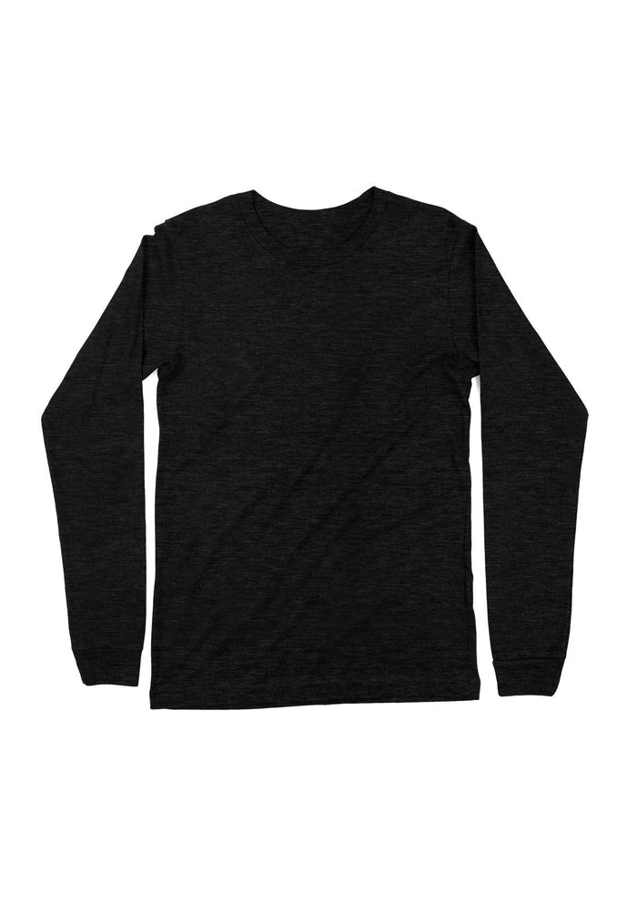 Men’s black heather long sleeve t-shirt - front view