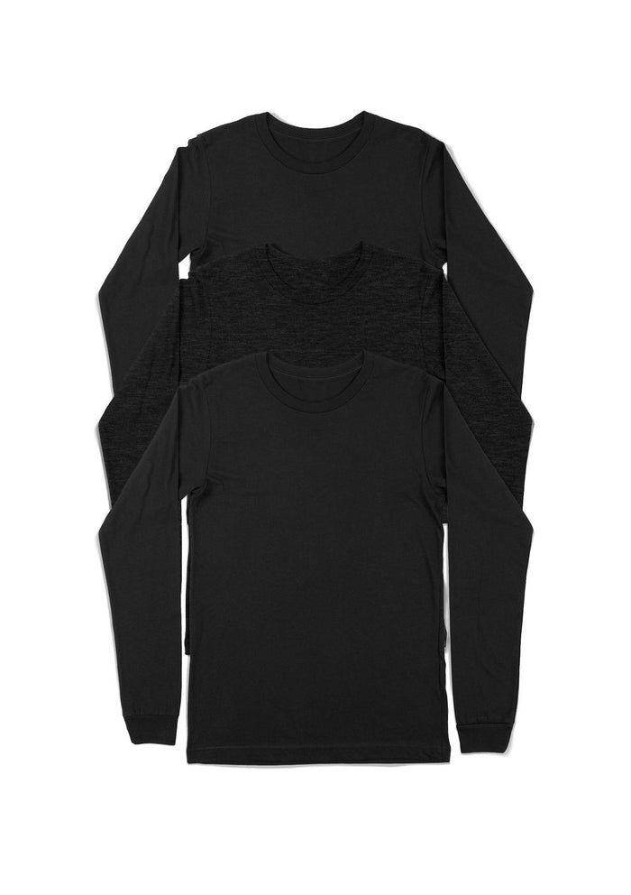 Men’s black long sleeve t-shirt 3-pack - front view