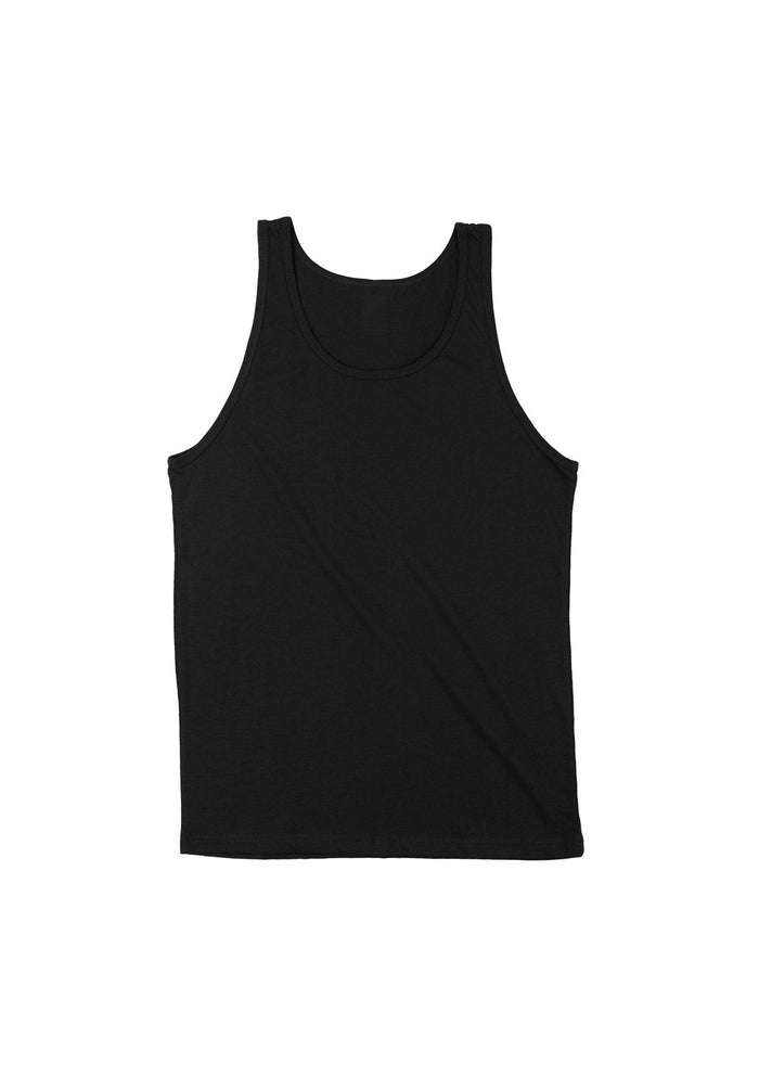 Men’s black tank top in Airlume cotton - front view