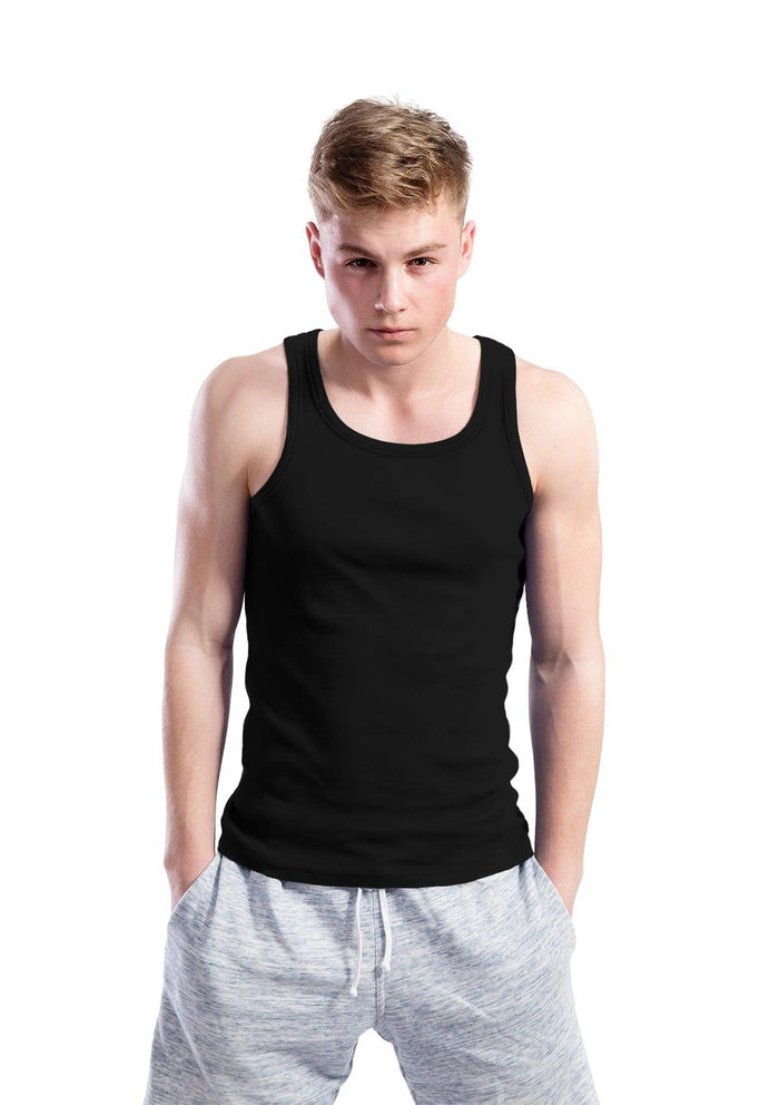 Men’s black tank top in Airlume cotton - back view