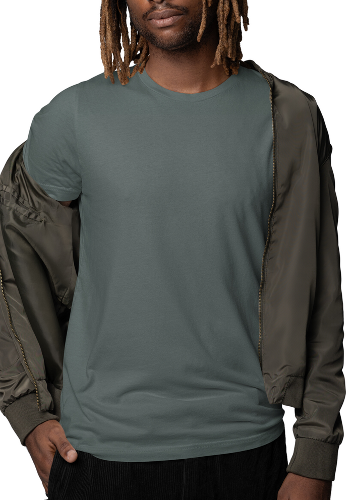 mens blue storm classic fit t-shirt short sleeve crew neck airlume cotton lifestyle image