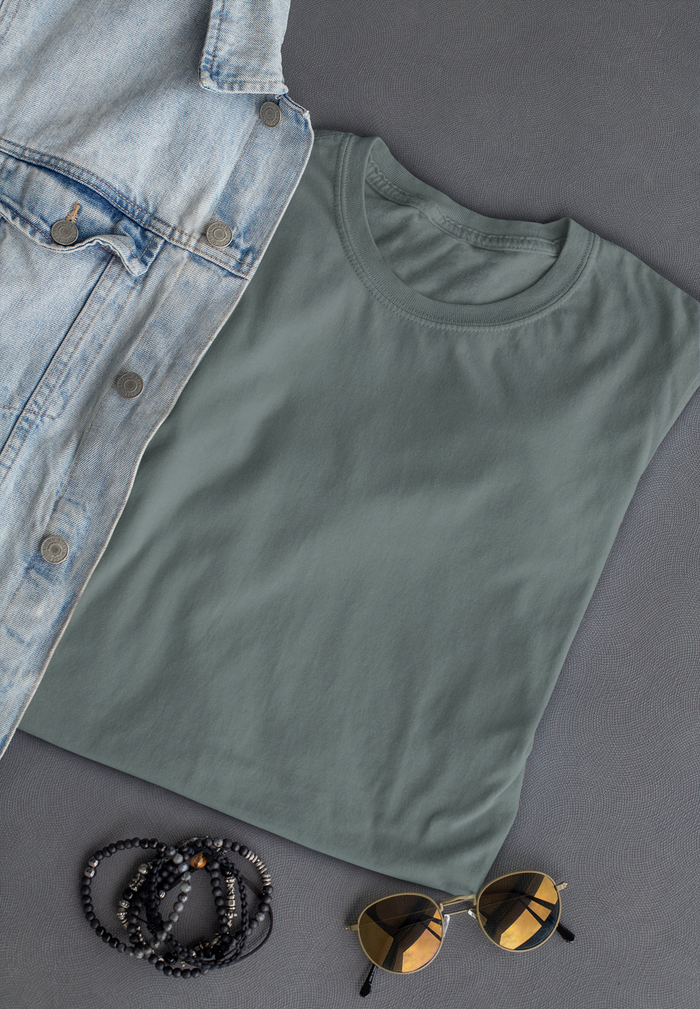 mens blue storm classic fit t-shirt short sleeve crew neck airlume cotton folded lifestyle image