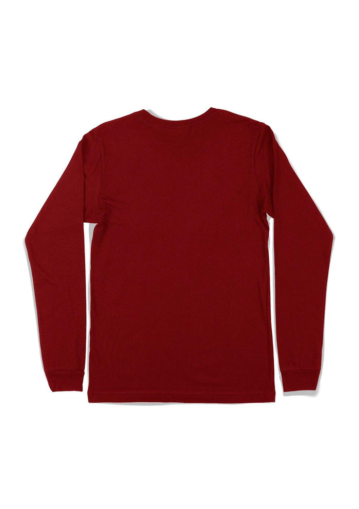 mens burgundy classic fit  t-shirt long  sleeve crew neck airlume cotton  back flat image