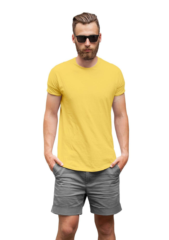 mens butter yellow classic fit t-shirt short sleeve crew neck airlume cotton front  lifestyle image