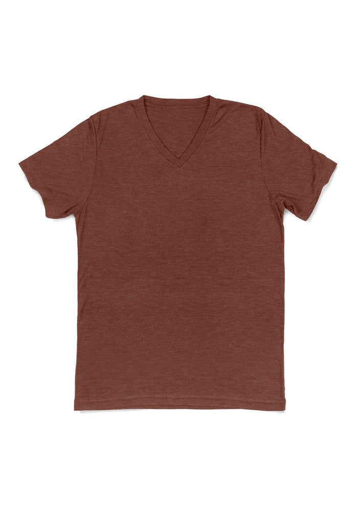 mens brown classic fit t-shirt short sleeve v-neck airlume cotton front flat view