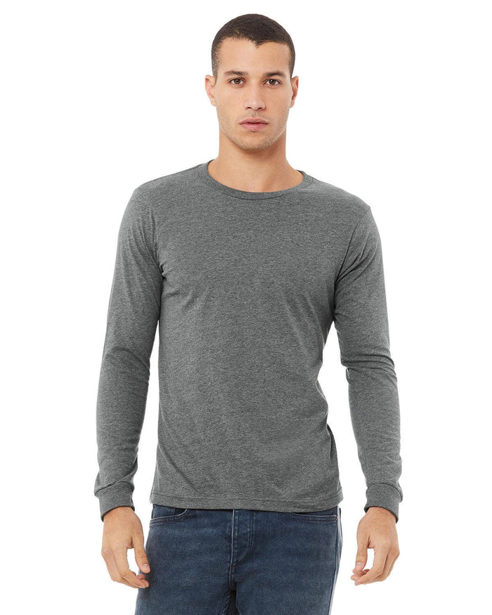 mens heather grey classic fit  t-shirt long sleeve crew neck heather airlume cotton lifestyle image