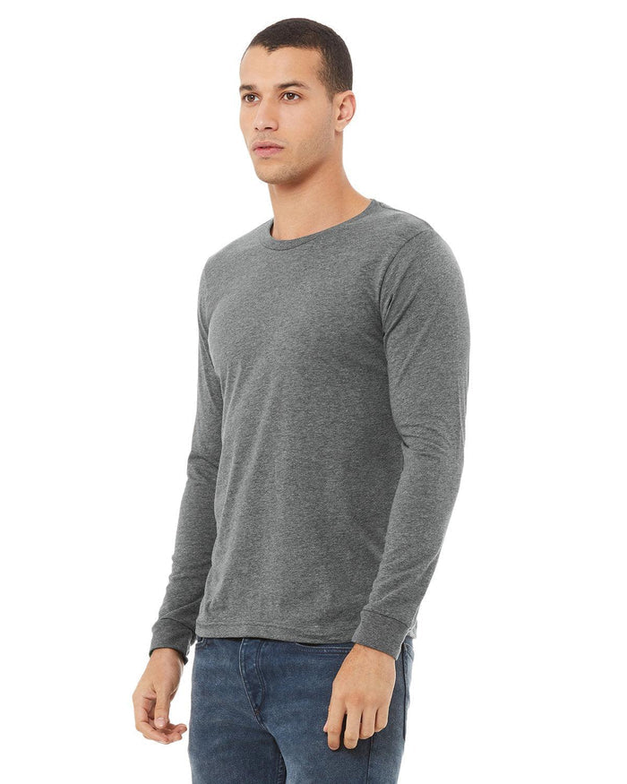 mens heather grey classic fit  t-shirt long sleeve crew neck heather airlume cotton lifestyle image