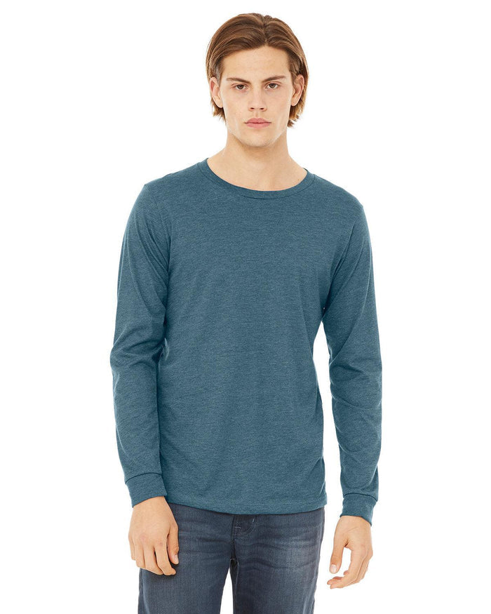 Mens T-Shirt Long Sleeve Crew Neck Deep Teal Blue Heather - Perfect TShirt Co