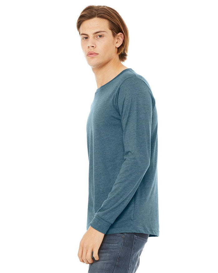 Mens T-Shirt Long Sleeve Crew Neck Deep Teal Blue Heather - Perfect TShirt Co