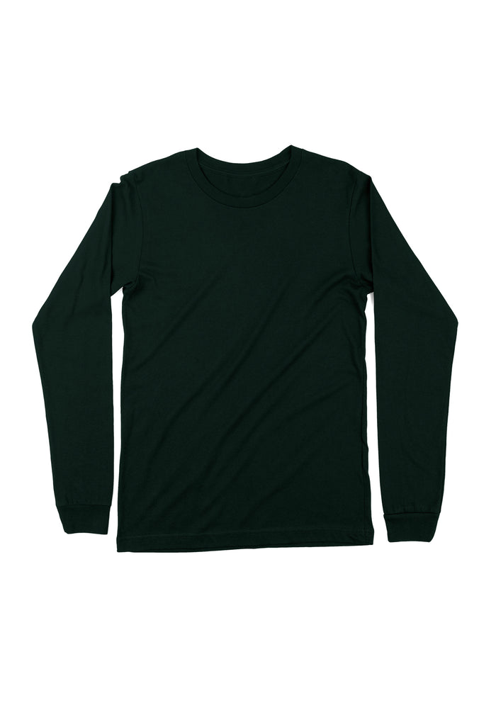 mens forest green classic fit t-shirts long sleeve crew neck front flat image