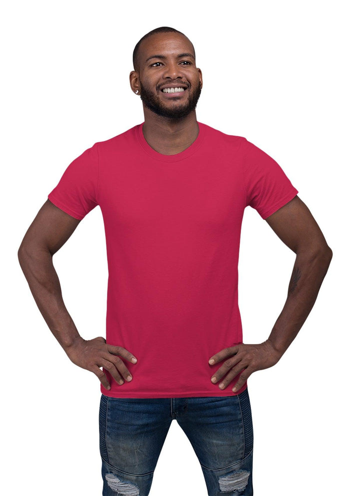 mens pink fuchsia classic fit t-shirt airlume cotton crew neck lifestyle image