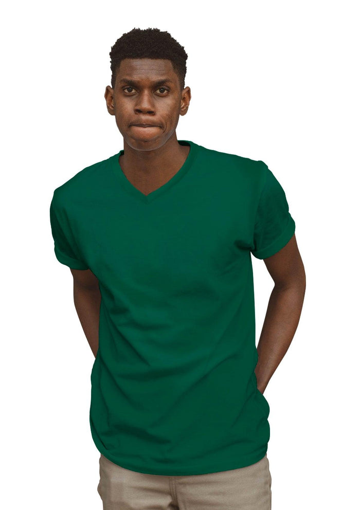 mens kelly green classic fit t-shirt short sleeve v-neck airlume cotton lifestyle image