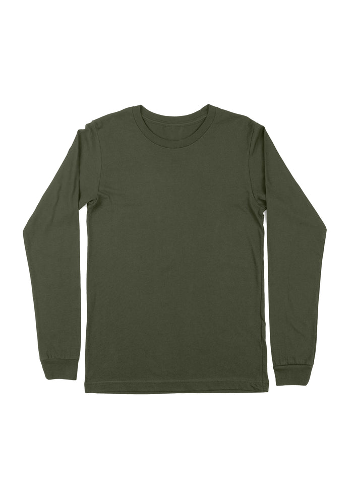 mens military green classic fit t-shirt long sleeve crew-neck airlume cotton front flat view