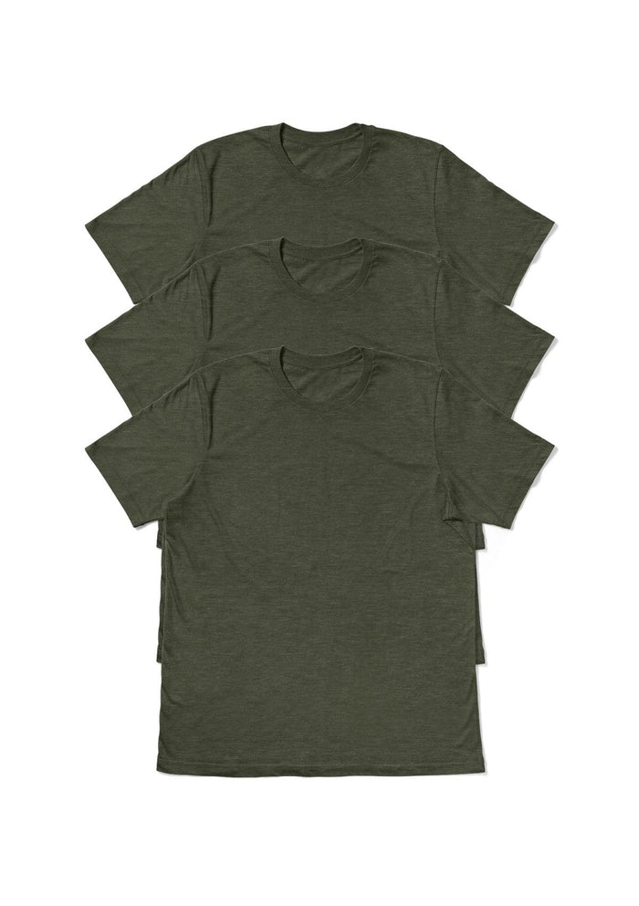 mens military green classic fit t-shirt short sleeve crew-neck airlume cotton 3 pack bundle front flat view