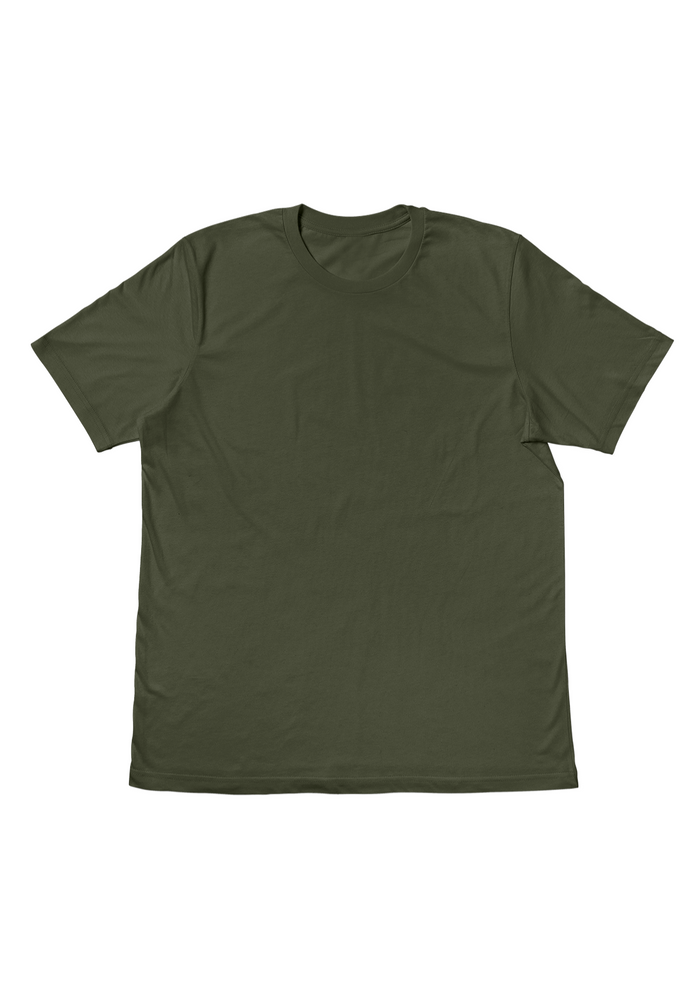 mens military green classic fit t-shirt short sleeve crew-neck airlume cotton front flat view