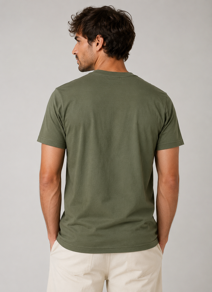 mens military green classic fit t-shirt short sleeve crew-neck airlume cotton back  view
