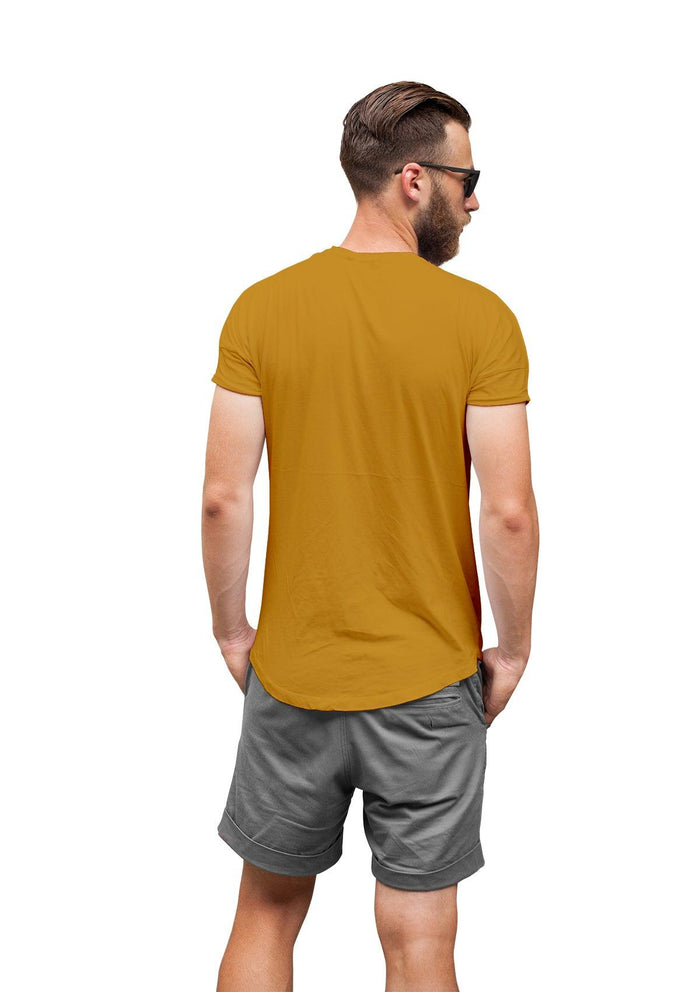 mens mustard yellow classic fit t-shirt short sleeve crew neck airlume cotton back lifestyle image