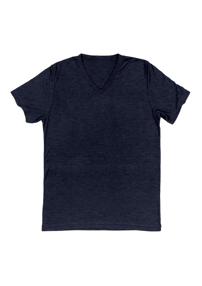 mens navy classic fit t-shirt short sleeve v-neck heather airlume cotton flat front image