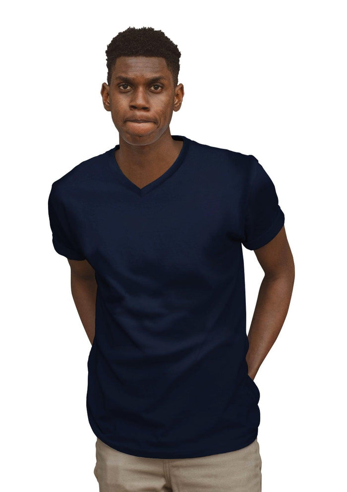 mens navy classic fit t-shirt short sleeve crew neck airlume cotton lifestyle image