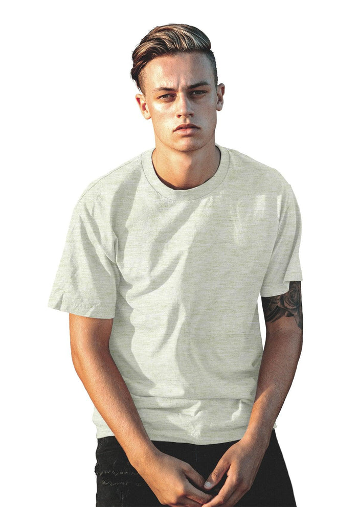 mens white oatmeal classic fit  t-shirt short sleeve triblend lifestyle image view