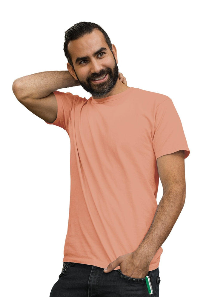 mens peach classic fit t-shirt short sleeve crew neck airlume cotton flat front image