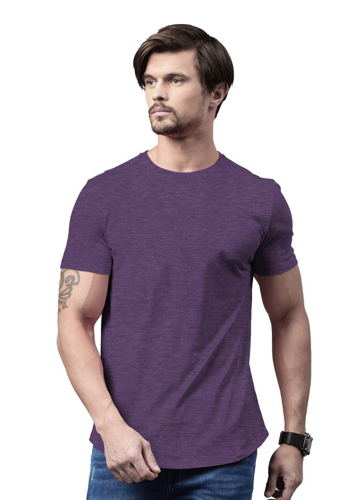 mens purple classic fit t-shirt  short sleeve heather airlume front lifestyle image