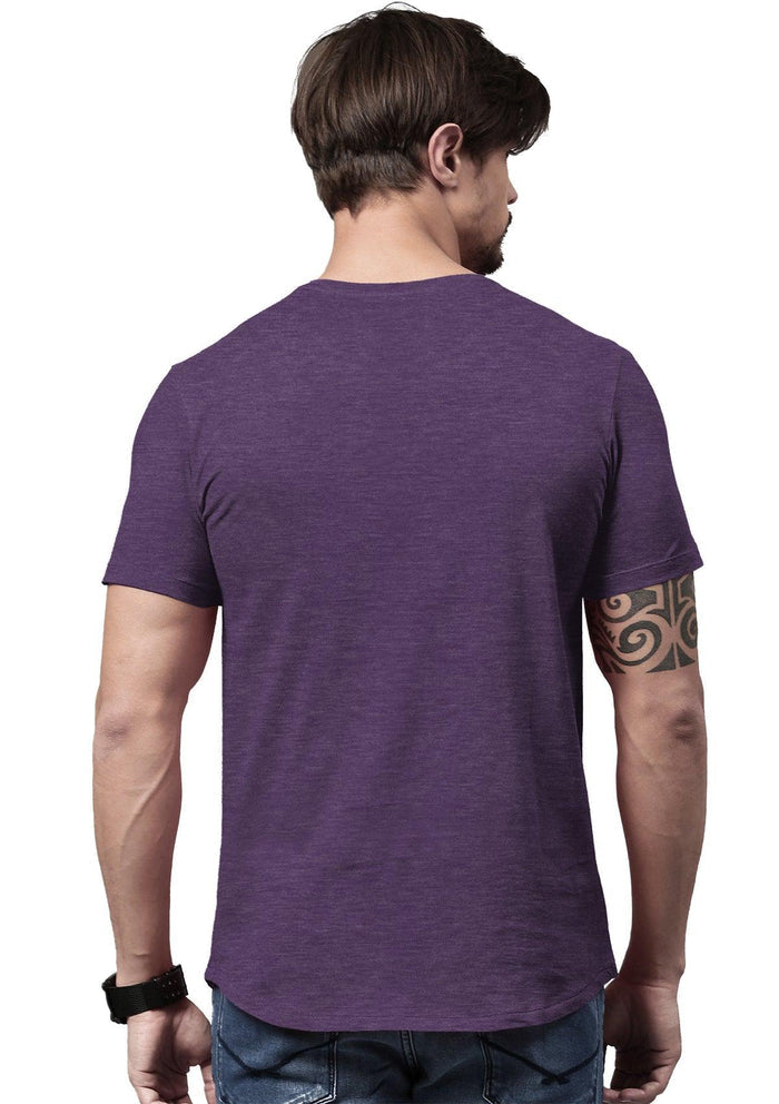 mens purple classic fit t-shirt  short sleeve heather airlume back lifestyle image