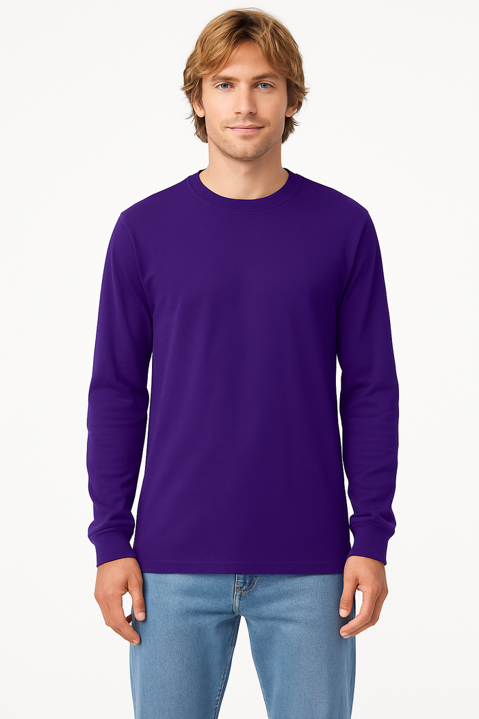 mens-purple-classic-fit t-shirt long sleeve airlume cotton lifestyle image