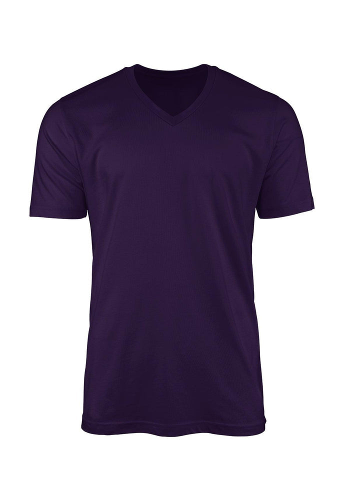 mens purple classic fit t-shirt v-neck short sleeve airlume cotton front 3D image