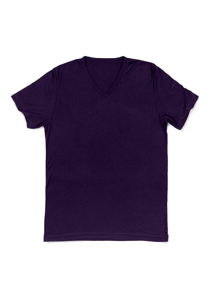 mens purple classic fit t-shirt v-neck short sleeve airlume cotton front flat image