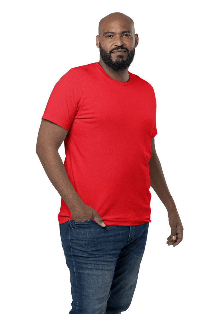 mens red big and tall classic cut t-shirt short sleeve crew neck airlume cotton lifestyle image