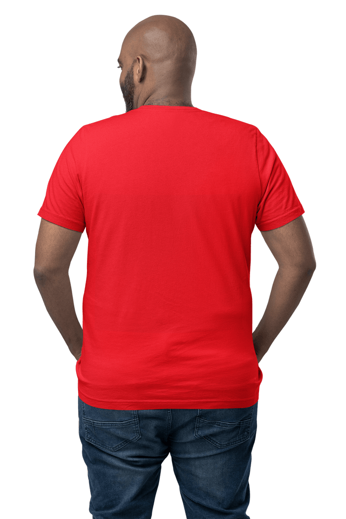 mens red big and tall classic cut t-shirt short sleeve crew neck airlume cotton back lifestyle image