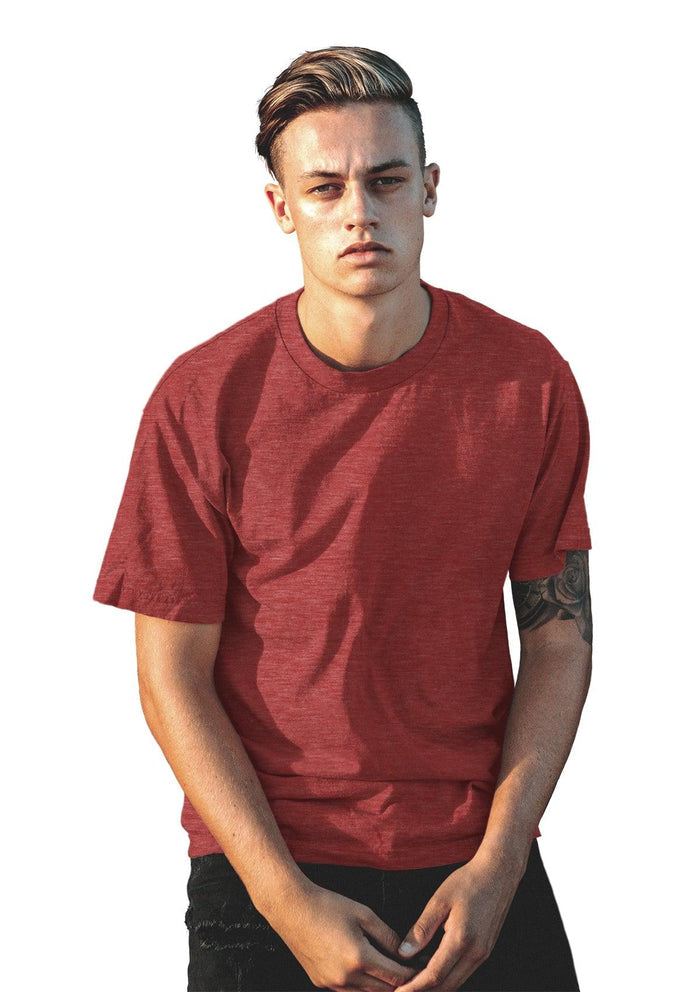 Mens T-SHirts Short Sleeve Crew Neck Fire Red Tri-Blend - Perfect TShirt Co