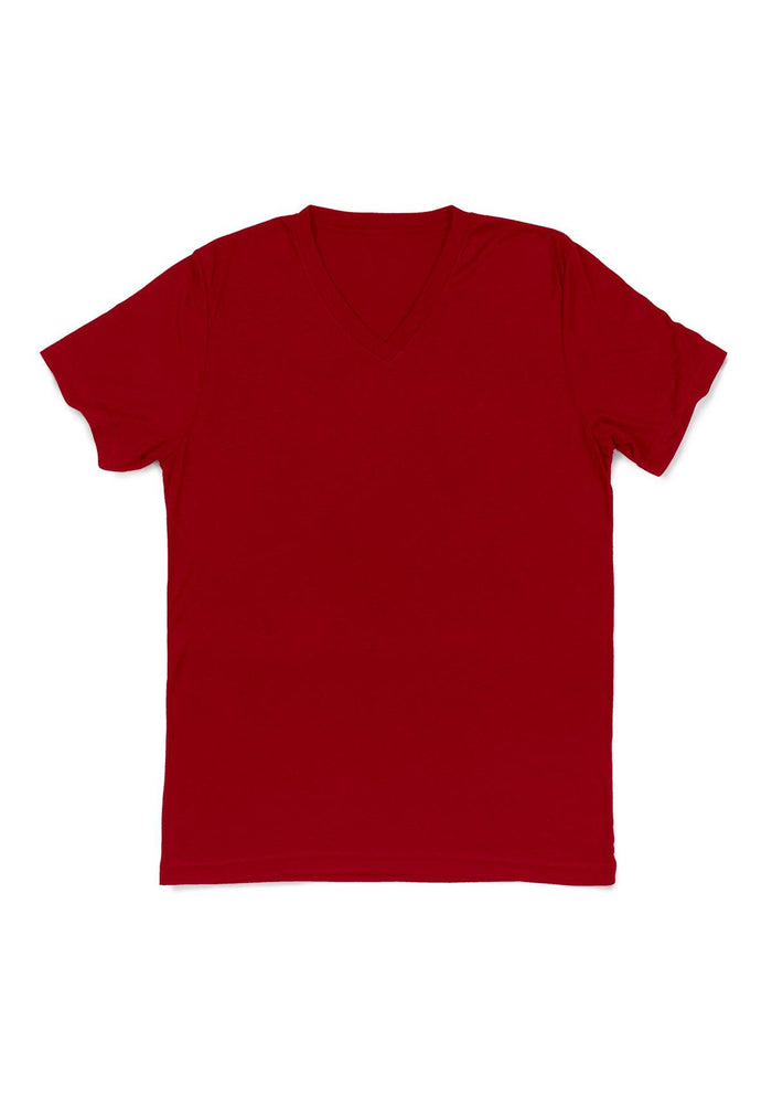 mens red classic fit t-shirts v-neck short sleeve airlume cotton front flat image